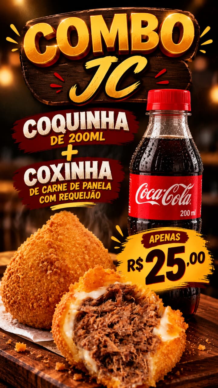 Coxinha de carne de panela com requeijão + coca 200ml